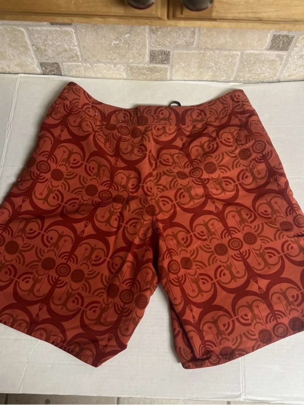 Men's Red Geometric Swim Trunks